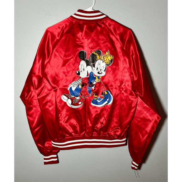 Vintage Nasco 80s Disney Mickey Minnie Satin Bomber Jacket Lightweight Red Large - Picture 6 of 9